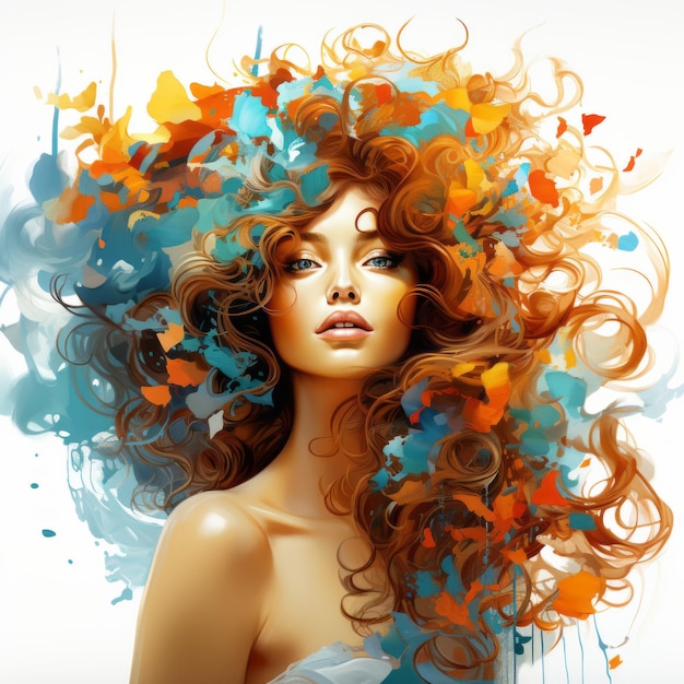uma linda mulher com cabelos coloridos e flores