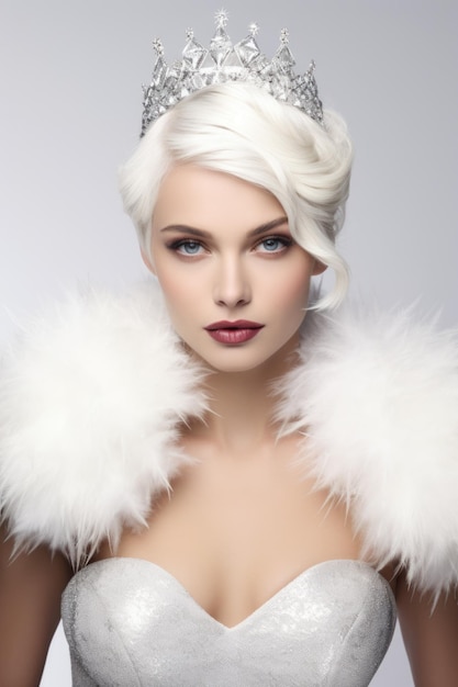 Uma linda mulher de cabelos brancos usando uma tiara ai
