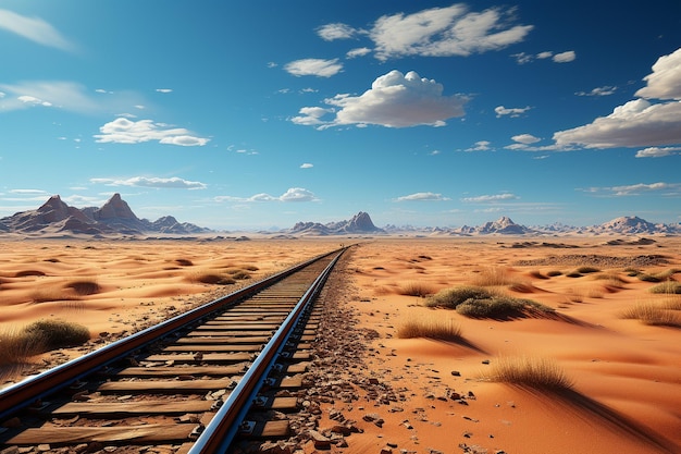 uma linha férrea de trem através do deserto