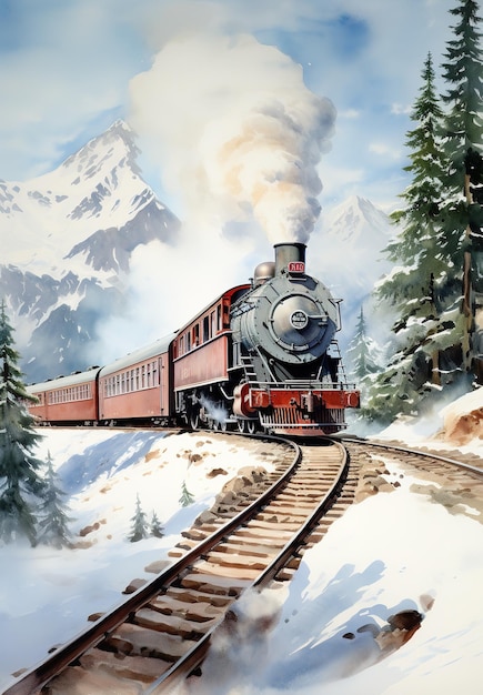 Uma locomotiva a vapor vintage corre ao longo da ferrovia