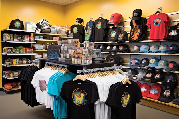 Uma loja com uma variedade de mercadorias e roupas coloridas perfeitas para qualquer ocasião