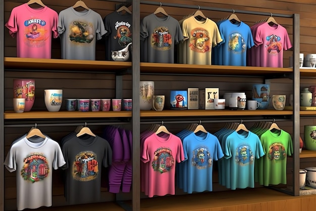 Uma loja com uma variedade de mercadorias e roupas coloridas perfeitas para qualquer ocasião