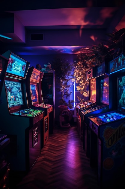 Foto uma loja de jogos arcade neon retrô