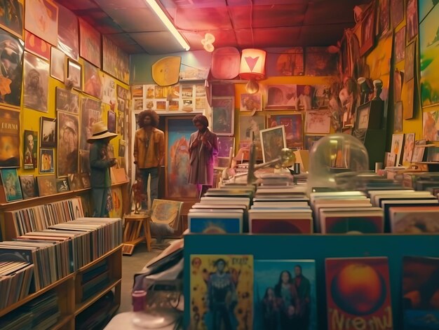 Uma loja que vende discos de vinil