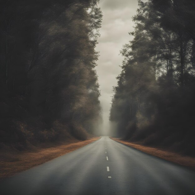 Uma longa estrada na floresta