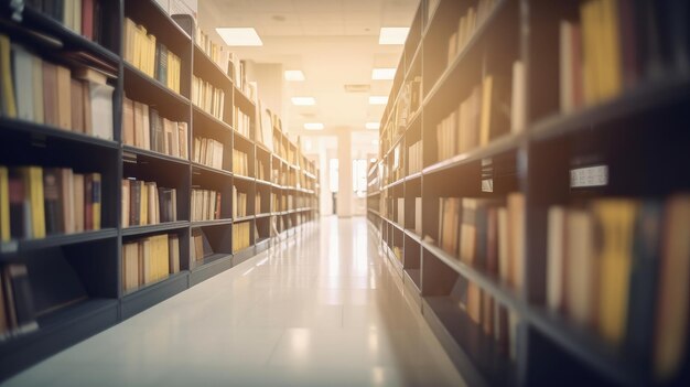 Uma longa fila de livros em uma IA generativa de biblioteca