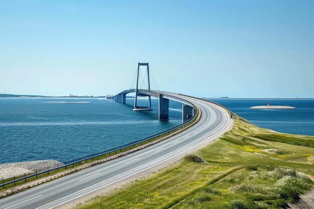 Uma longa ponte sobre um grande corpo de água