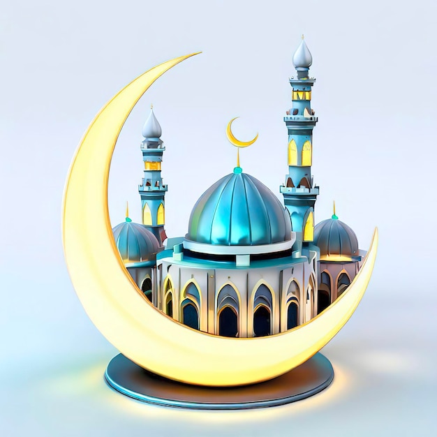 Uma lua azul e amarela e uma lua crescente com a palavra ramadã.