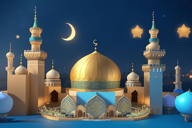 Uma lua é visível sobre um cartão islâmico de ramadan kareem modelo de design de banner de mídia social