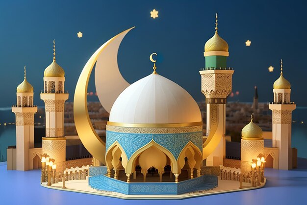 Uma lua é visível sobre um cartão islâmico de ramadan kareem modelo de design de banner de mídia social