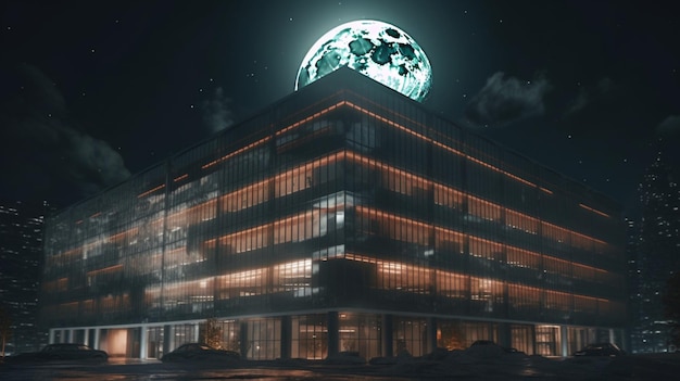 Uma lua é visível sobre um edifício na noite IA geradora