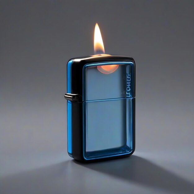 uma luz azul brilhando em uma caixa de vidro com um fundo preto conceito de arte zippo mais leve