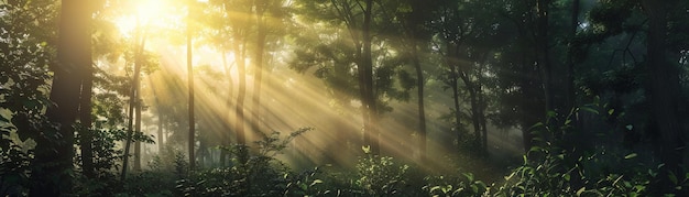 Uma luz solar filtrando através das árvores