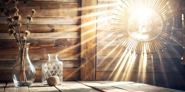 Foto uma luz solar pendurada em uma mesa de madeira