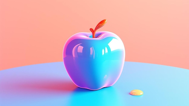Uma maçã colorida com um pequeno caule