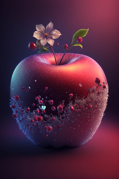 Uma maçã com uma flor crescendo ai generativa