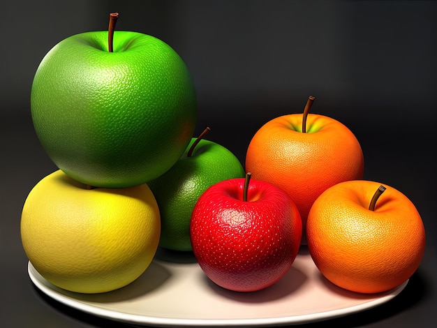 Uma maçã de frutas 3d realista e laranja