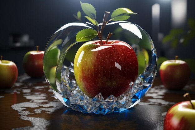 Uma maçã de verdade dentro de uma maçã feita de cristal