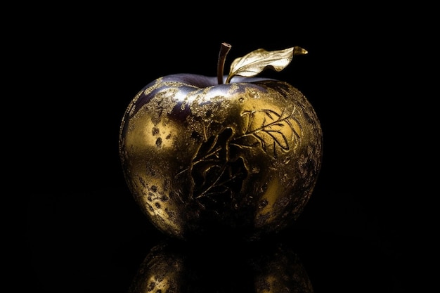 Uma maçã dourada com a palavra maçã nela