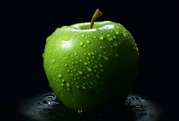 Uma maçã verde com gotas de água