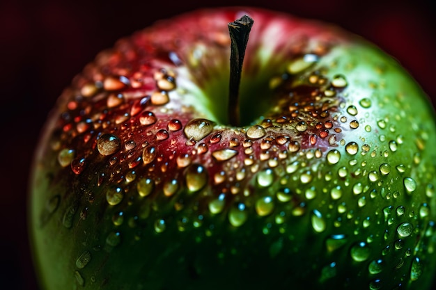 Uma maçã verde com gotas de água