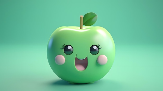 Uma maçã verde com um rosto e um rosto verde.