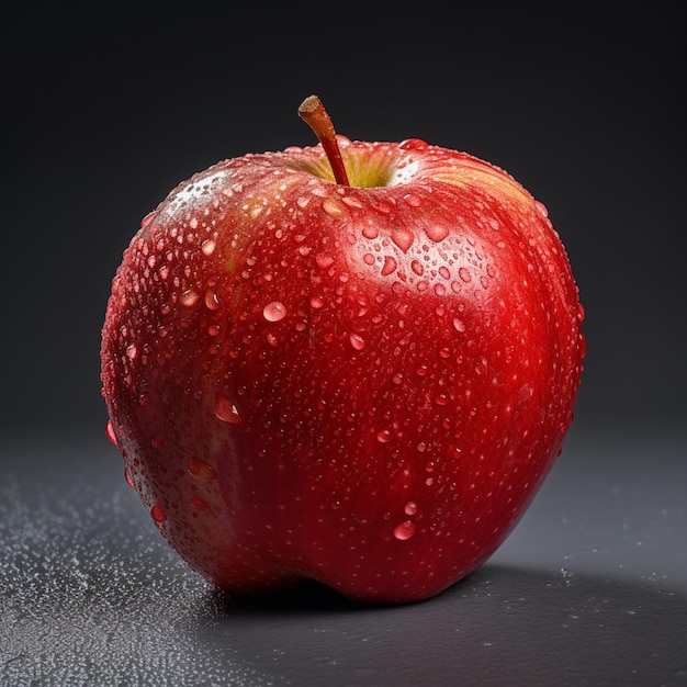 Uma maçã vermelha com gotas de água