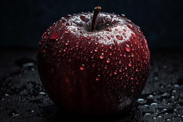 Uma maçã vermelha com gotas de água