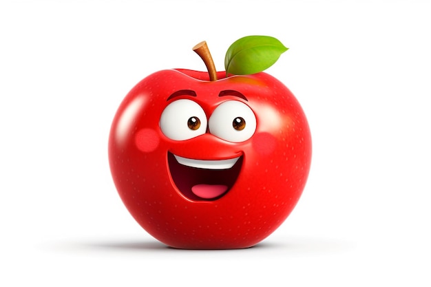Uma maçã vermelha com um rosto feliz e um rosto sorridente.