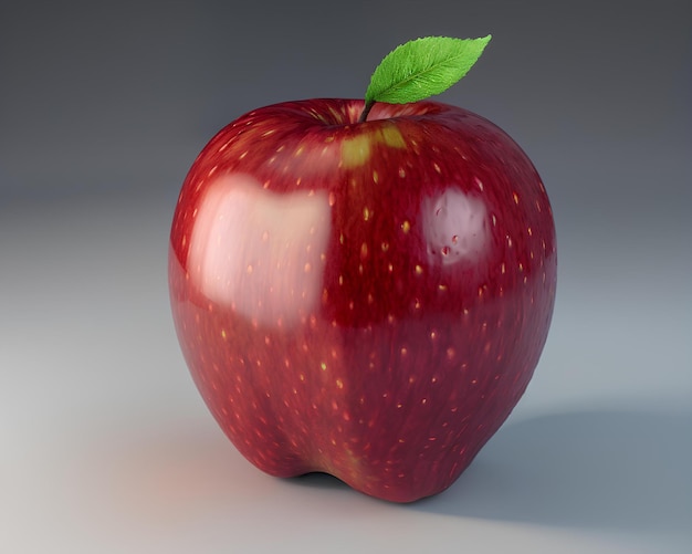 Uma maçã vermelha com uma folha verde nela