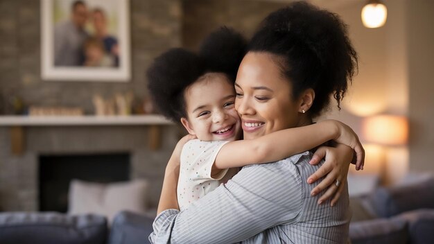 Foto uma mãe adorável a abraçar a filha.