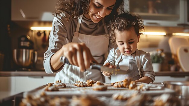 uma mãe e seu filho estão cozinhando juntos em uma cozinha