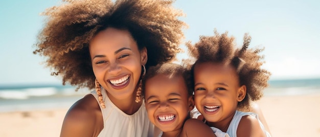 uma mãe e seus filhos posam para uma foto