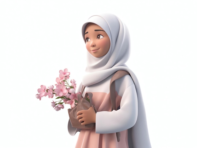 Uma mãe e uma criança com um hijab rosa