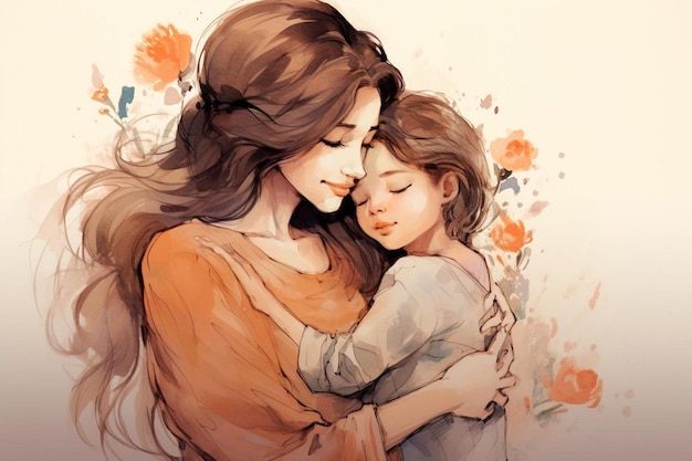 uma mãe e uma filha se abraçam em uma foto.