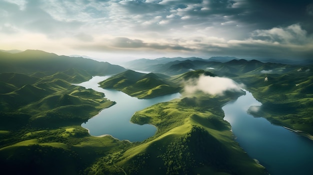 Uma magnífica imagem aérea de uma paisagem natural IA generativa