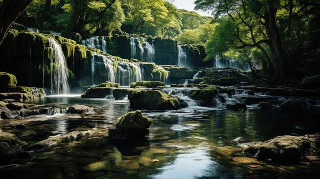 Uma majestosa cachoeira natural localizada no meio de um parque florestal de reserva natural