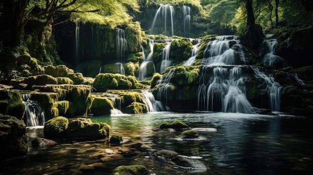 Uma majestosa cascata natural localizada no meio de um parque florestal de reserva natural