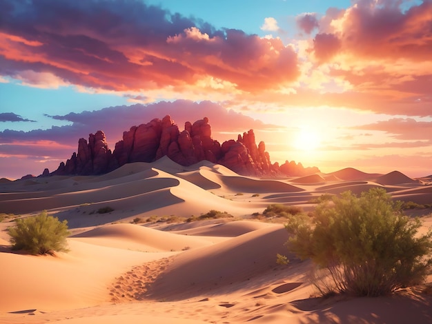 uma majestosa cena do deserto com dunas de areia estendendo-se até o horizonte