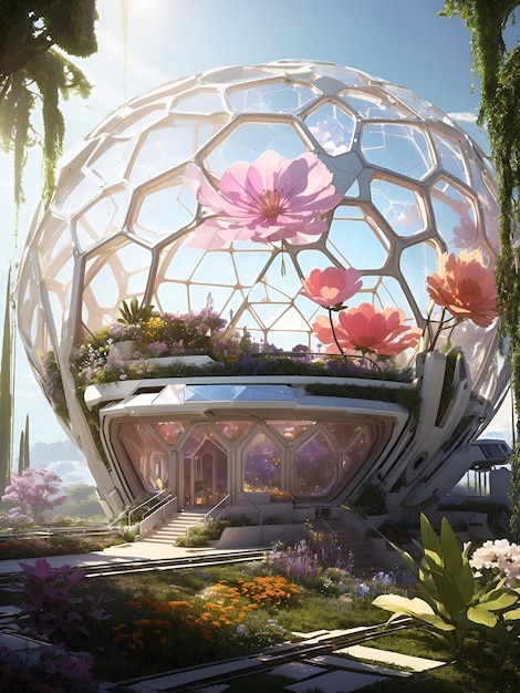 Uma majestosa cúpula geodésica cristalina gerada pela IA