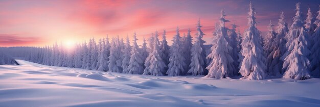 Uma majestosa floresta de pinheiros coberta por um país das maravilhas do inverno cheio de neve