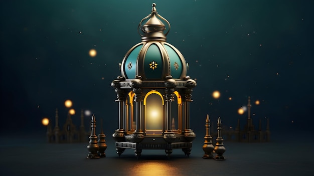 Uma majestosa ilustração 3D com motivos islâmicos com uma lanterna