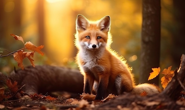 Uma majestosa raposa vermelha observando seus arredores na encantadora floresta