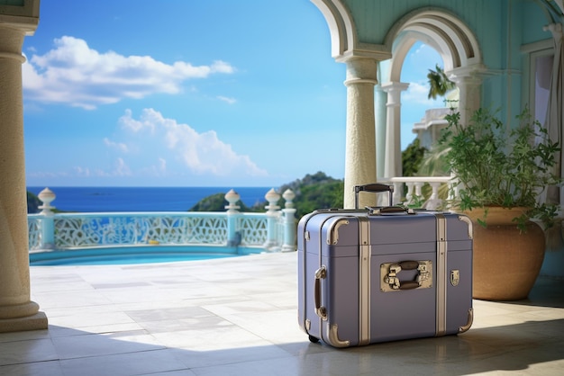 Foto uma mala de viagem de férias numa villa de férias de luxo