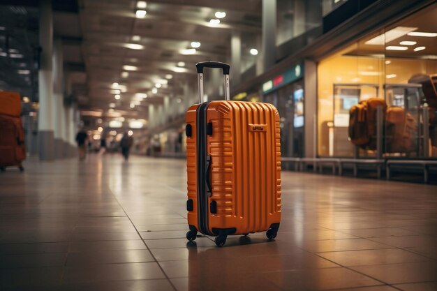 Uma mala de viagem dentro de um terminal de aeroporto Generative Ai