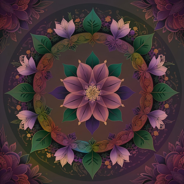 Uma mandala colorida com flor generativa ai