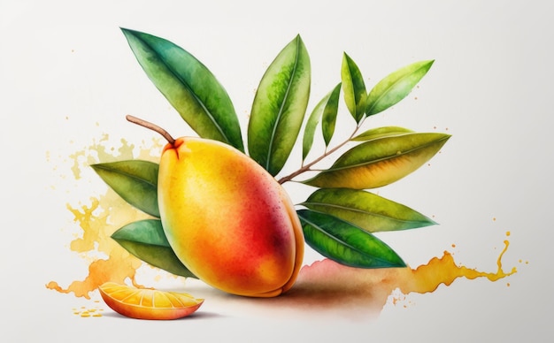 Uma manga desenhada em ilustrações de alimentos orgânicos de frutas tropicais em aquarela de fundo branco geradas por ai