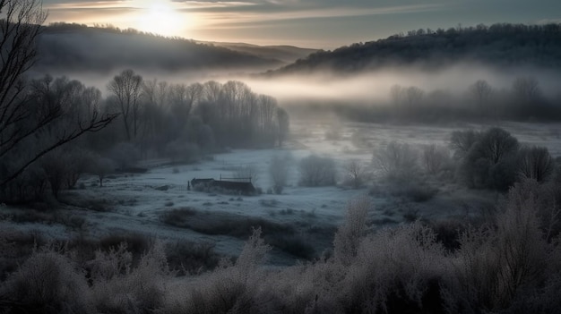 Uma manhã nublada nas montanhas