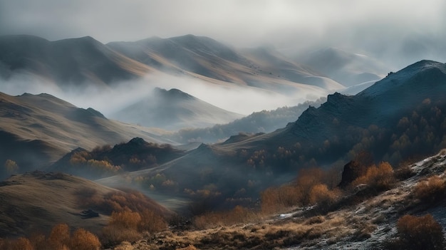 Uma manhã nublada nas montanhas