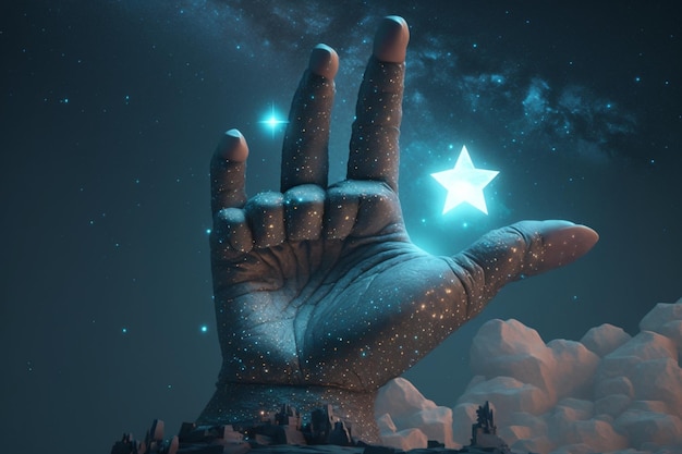 Uma mão alcançando uma estrela
